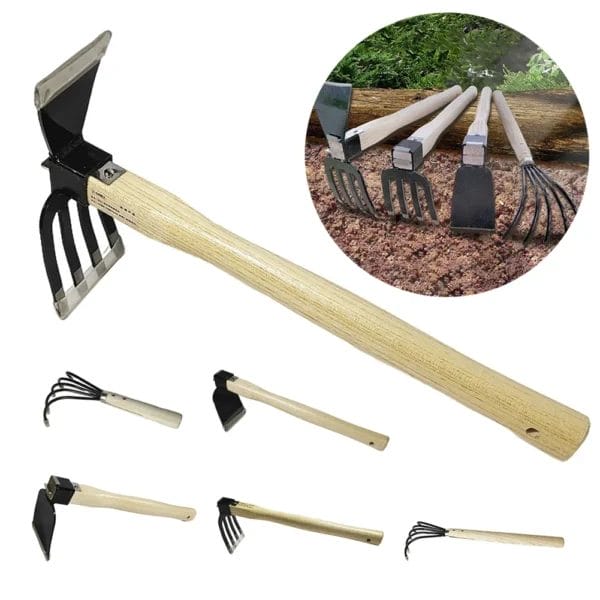 Gardening Kit: Wooden Handle Hoe & Cultivator