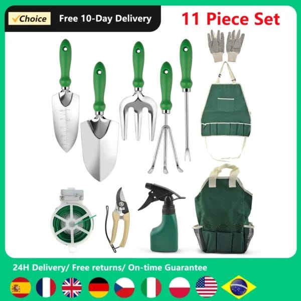 11PCS Gardening Kit Stainless Steel Tools for Outdoor