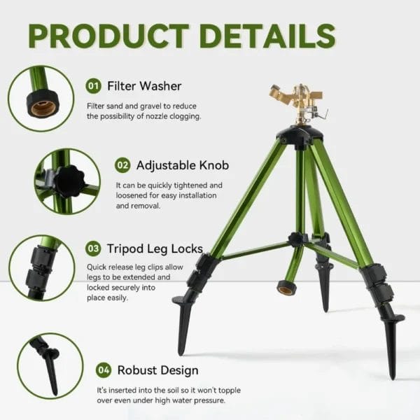 Gardening Kit - 2-Piece Tripod Sprinkler, Brass, 270 - Image 4